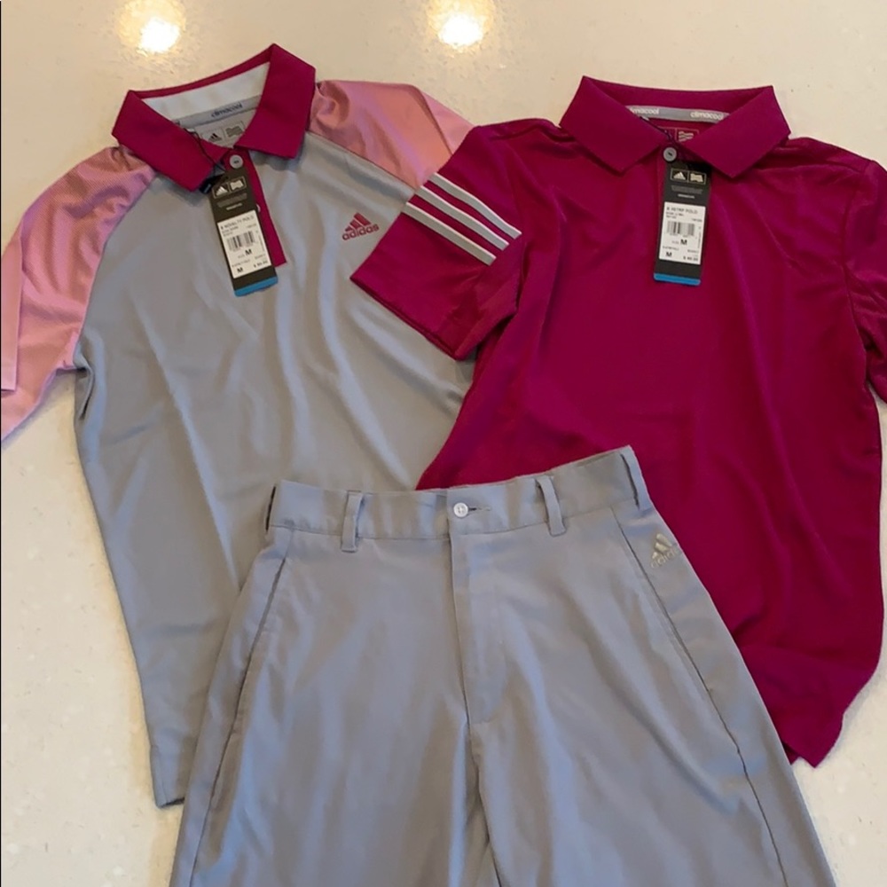 Boys Adidas Golf shirt and shorts size M